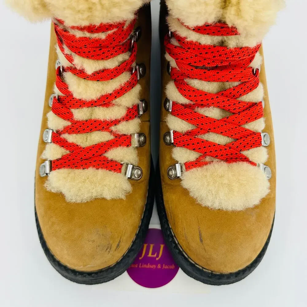 J. Crew Women's Nordic Leather Shearling Hiker Boots Glazed Pecan F8444 Size 8